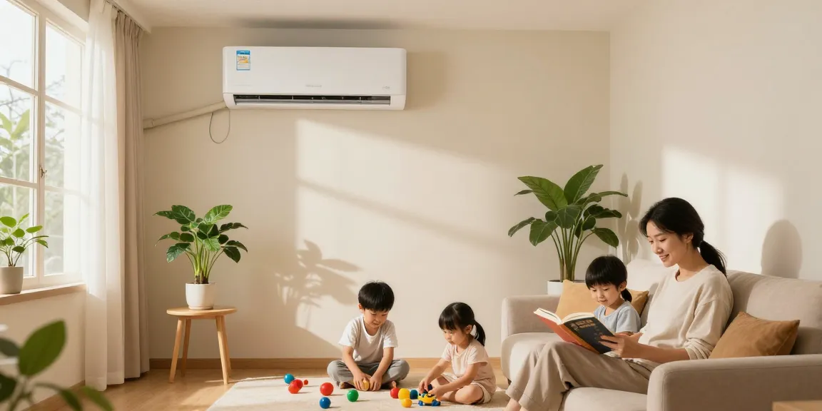 Comfortable living room with a split ac unit cooling a family enjoying their afternoon together.